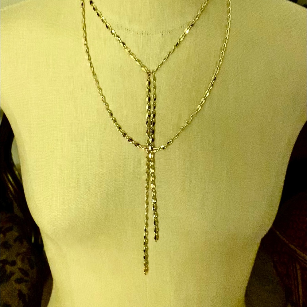 Elegant “Express” Lariat Gold Tone 
Necklace
